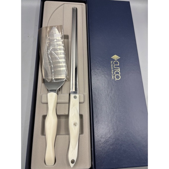Cutco Cake Server & 1724 Knife Set Ivory Handles Stainless Steel in Box - Picture 1 of 5